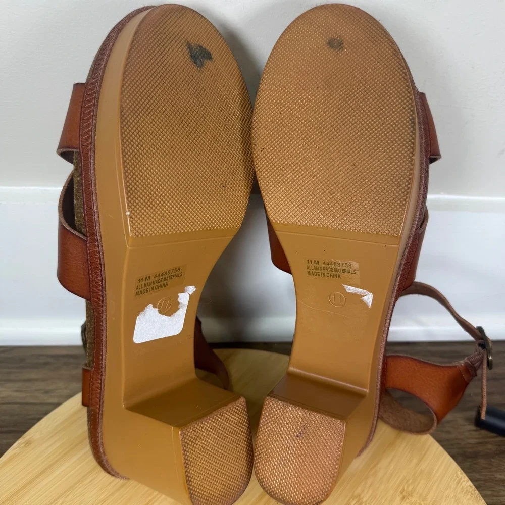 Comfort Plus Platform Sandals Womens 11 Brown Block Heel 70s Boho 70s Festival